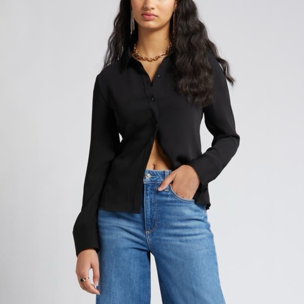 Slim Fit Button-Up Shirt Open Edit Small Black